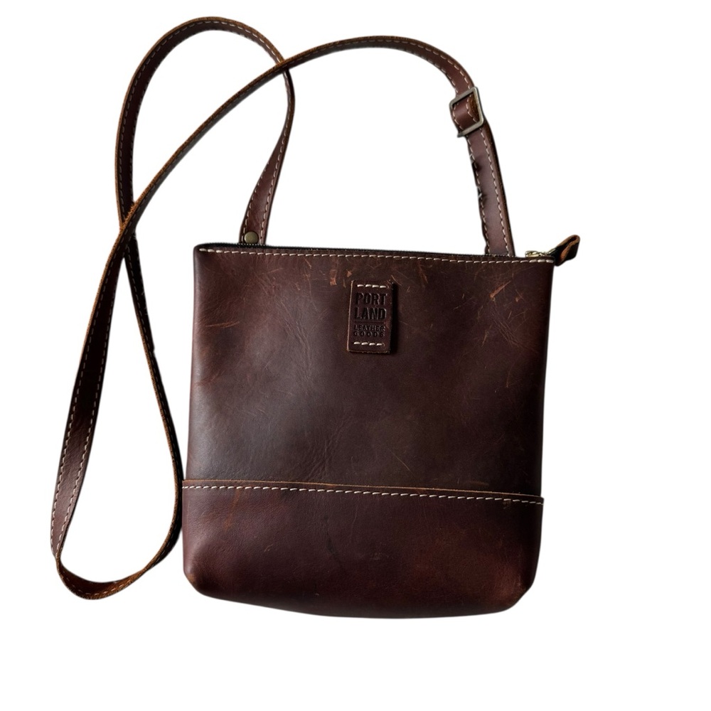 Portland Leather Goods Festival Crossbody Shoulder Bag Brown Smooth Leather